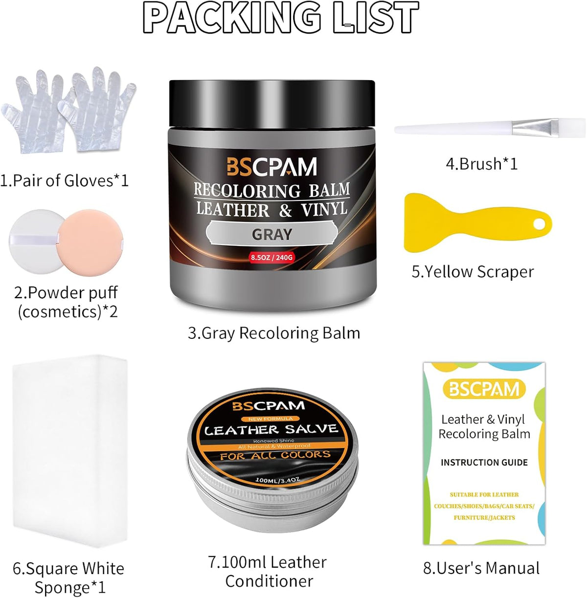 Gray Leather Recoloring Balm with 100ml Mink Oil,Leather Couch Scratch Remover,Leather Repair kit for Vinyl Furniture and Car Interior,Leather Dye Paint,Mink Oil for Leather