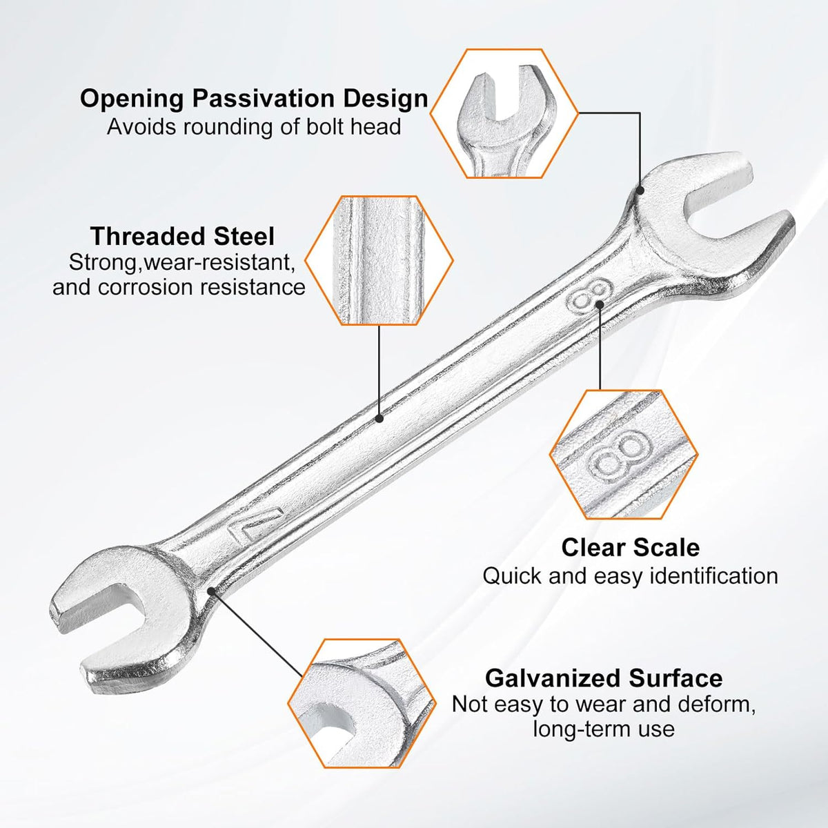 HARFINGTON Double Open End Wrench 7mm x 8mm Metric 15 Degree Offset Angle Small Flat Head Wrench Galvanizing Open Ended Spanner for Automotive Repair Furniture Assembly