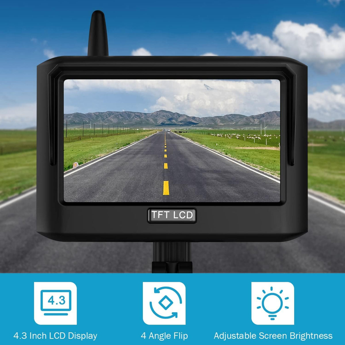 Magnetic Wireless Trailer Backup Camera System, 4.3inch TFT LCD Monitor & IP68 Waterproof Rechargeable Rear View Camera, Easy to use for Trucks/Campers/SUV/Cars(MS-348)