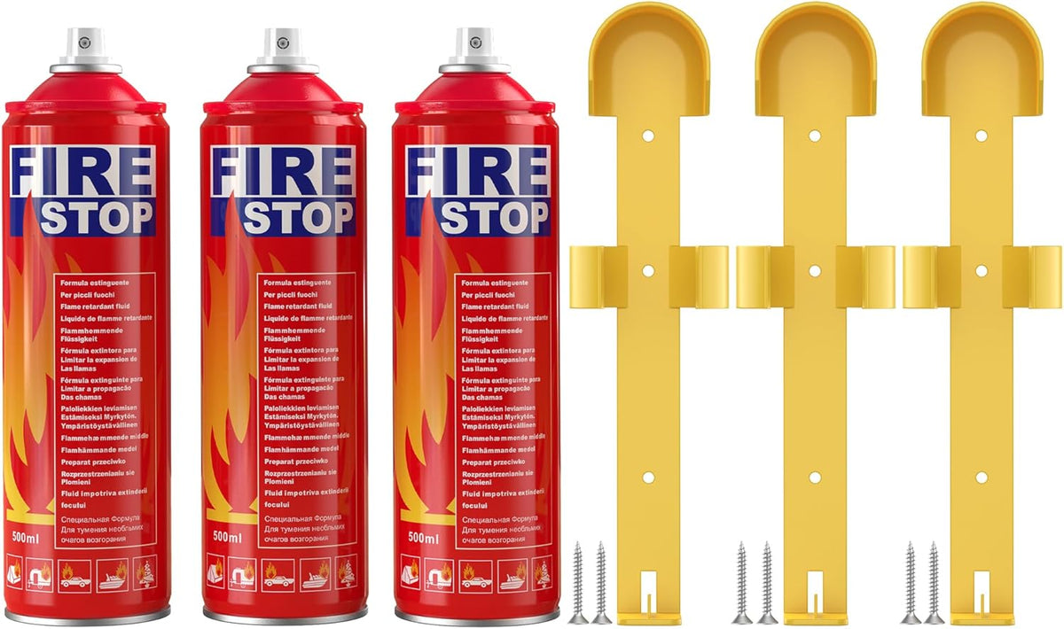 3-Pack Fire Extinguisher for Home, Kitchen, Car, Camping & Electronics - ABC/K Class with Mounts - Portable, Long-Lasting.