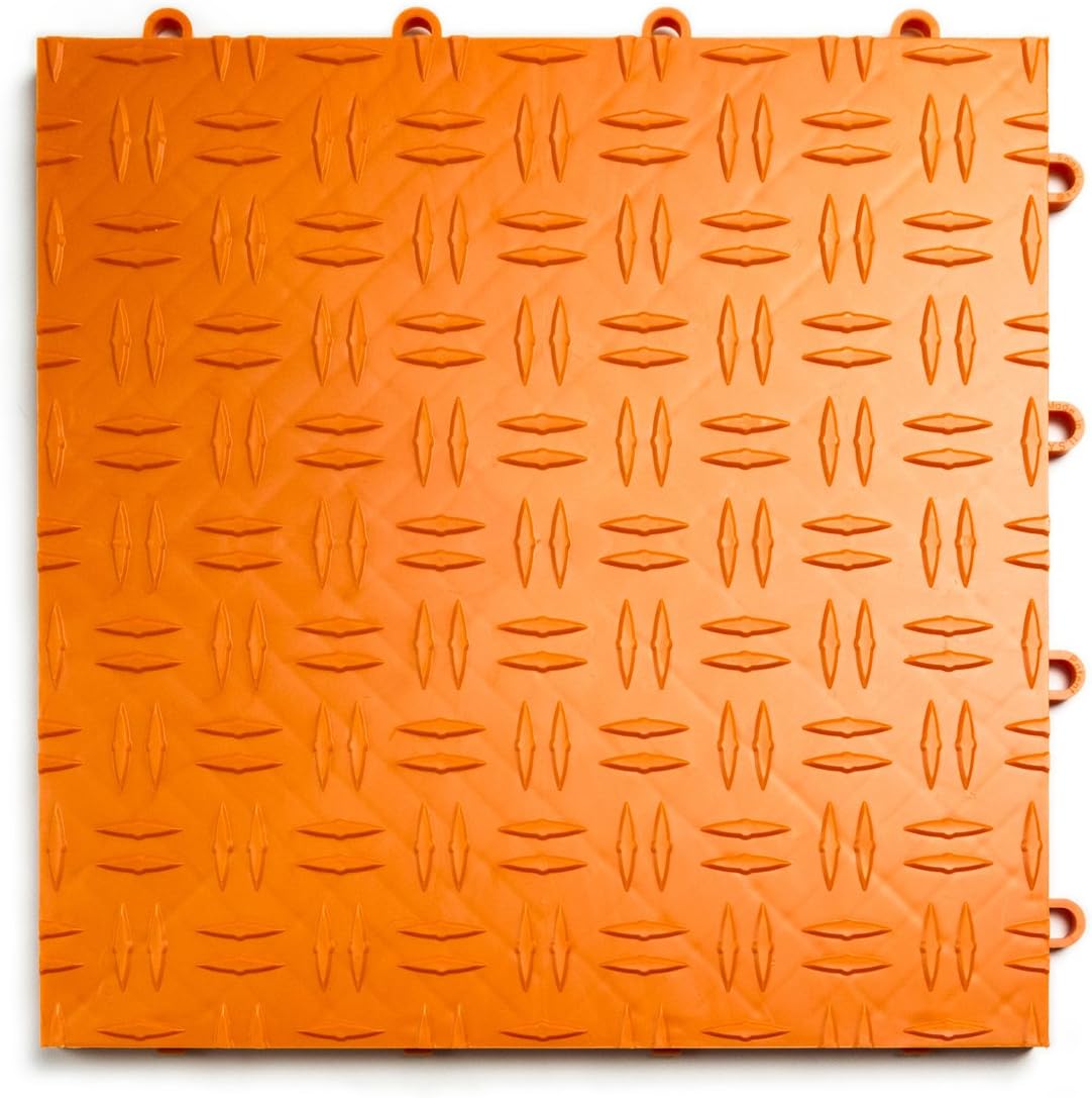 Big Floors GarageTrac Diamond, Interlocking Non-Slip Garage Flooring Tile, Durable, Modular, Heavy-Duty Copolymer, Easy Install (Orange, 24 Pack of 12 x 12" Tiles)