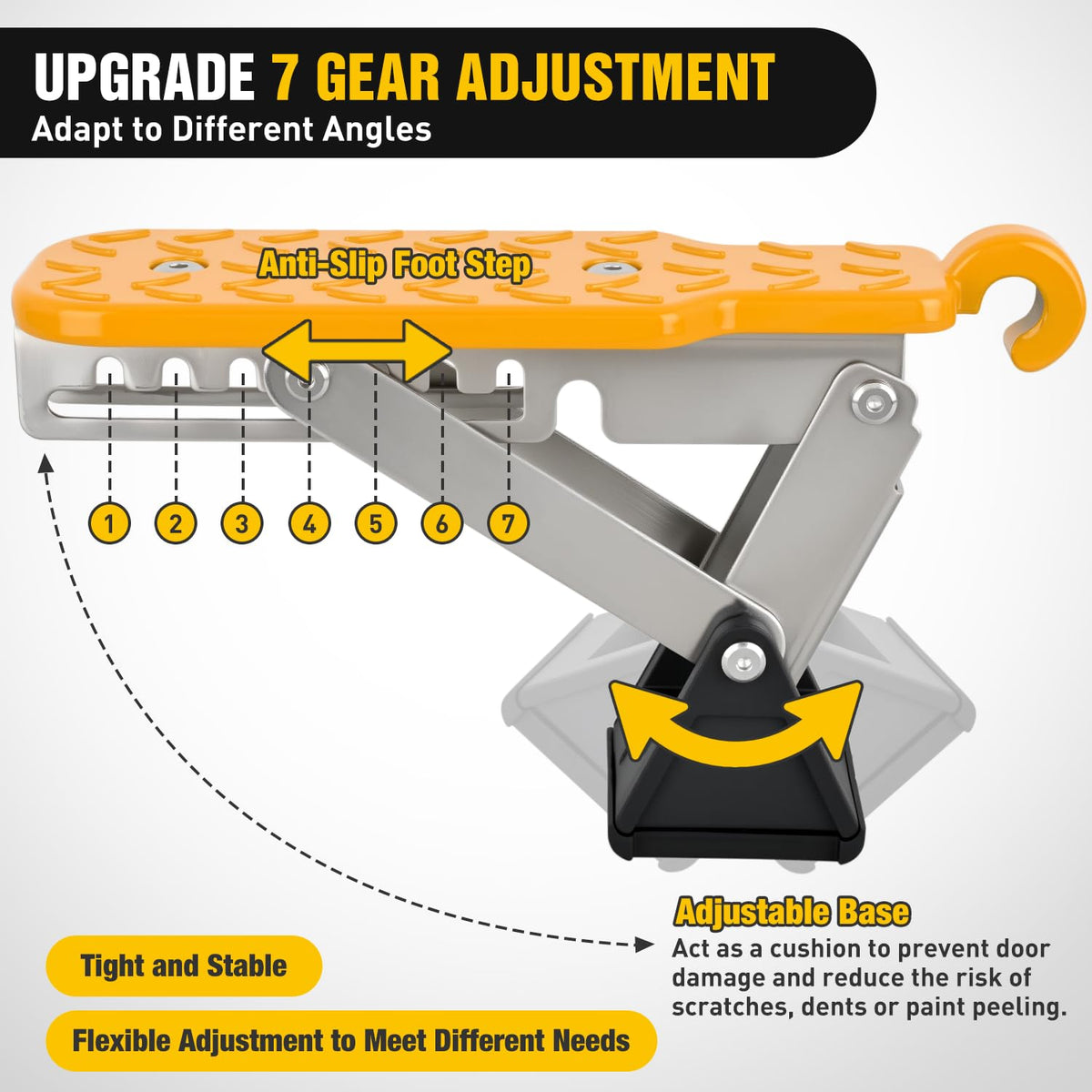 Nilight Car Door Step Universal Aluminum Latch Step for Car Roof Access Portable Folding Car Door Latch Hook Step Multi-Adjustable Both Feet Stand Pedal Max Load 500 Lbs for Truck Suv Vehicles, Orange