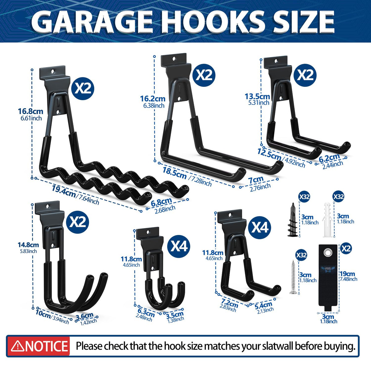 3-H Slatwall Accessories 18 Pack,Slatwall Hooks & Hangers Multi Sizes,Slat Wall Heavy Duty for Space Saving Used as Proslat Accessories with Slatwall Panel(Black)