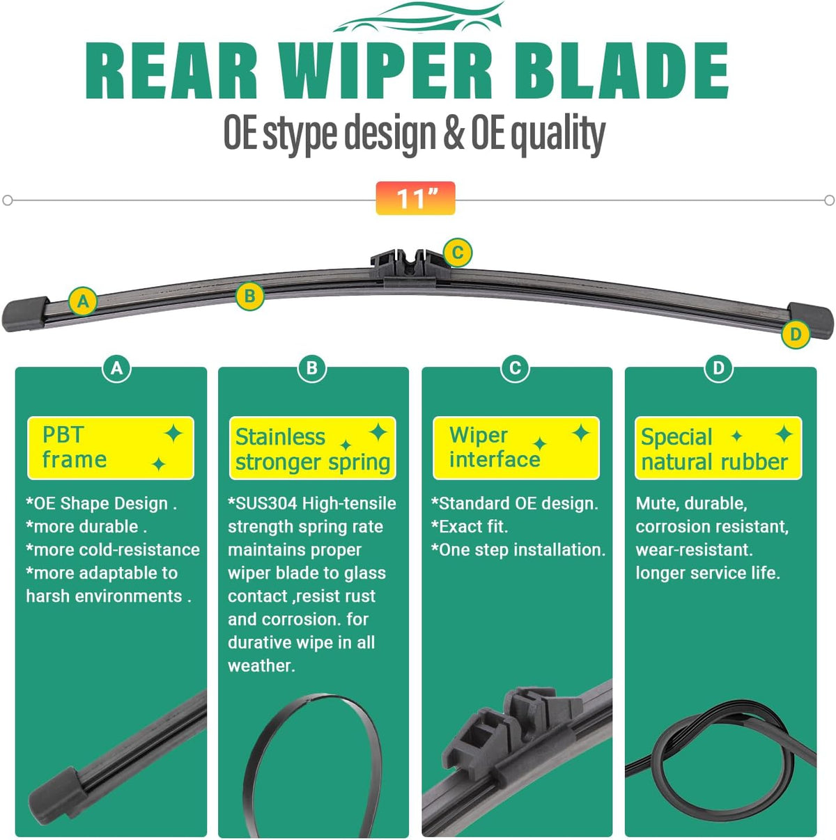 26" 22" 11" Windshield Wiper Blades Replacement for Ford Explorer 2011 2012 2013 2014 2015 2016 2017 2018 2019 2020 2021 2022 2023 2024 OEM Premium All Weather Front Rear Wipers Set (Pack of 3)