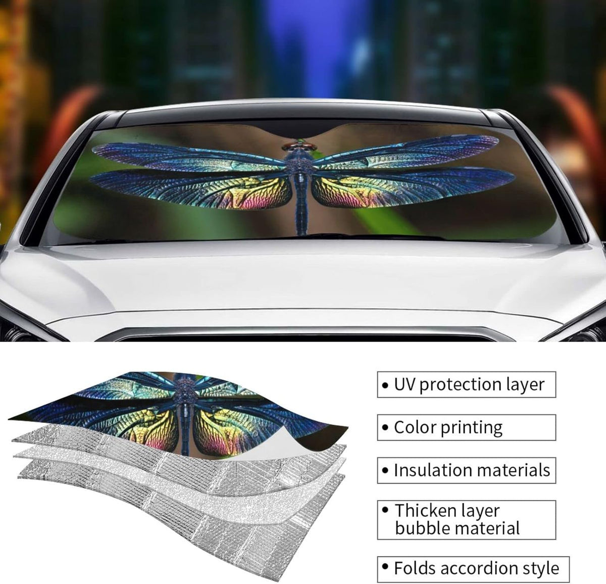 Dragonfly Car Windshield Sunshade Front Window Sun Visor Protector Foldable Shield Cover for Truck SUV