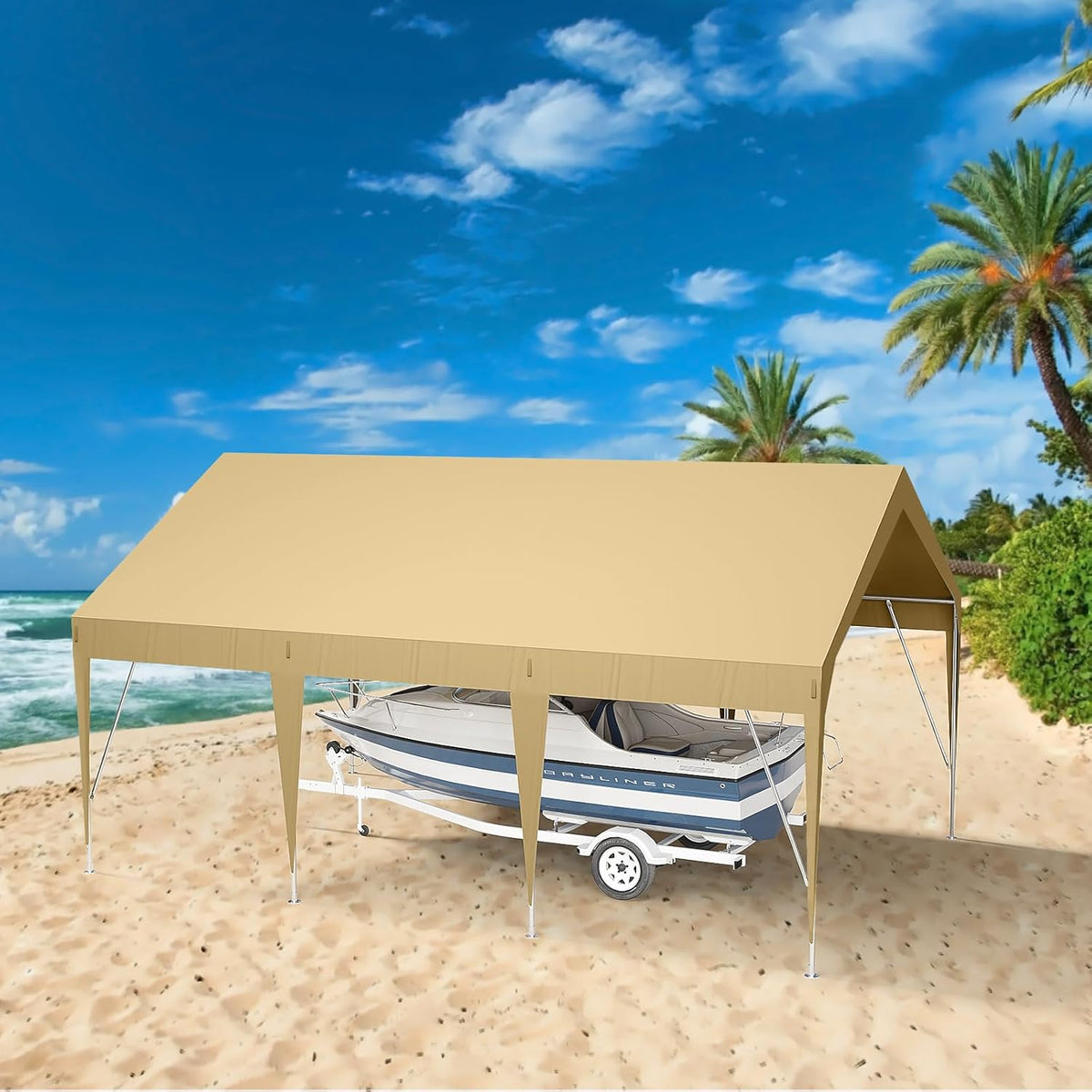 10x20ft Heavy Duty Carport Outdoor Car Canopy UV Resistant Waterproof Party Tent All-Season Portable Garage Gazebo Shelter for Car, Storage Shed (Earthy Yellow)