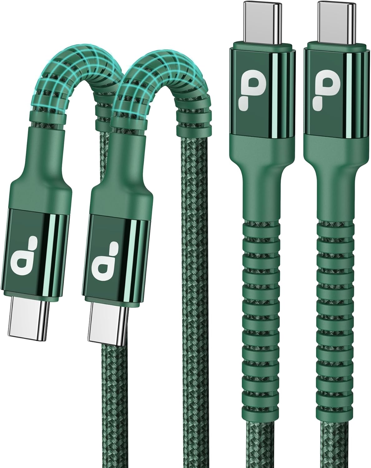 USB C Cable 6FT, 2Pack USBC to USBC Fast Charging Cable, iPhone 16 15 Charger Cable Long Type C Cord Nylon Braided Compatible with iPhone 16/15/Pro Max/Plus/Samsung Galaxy S23/LG/Switch-Green