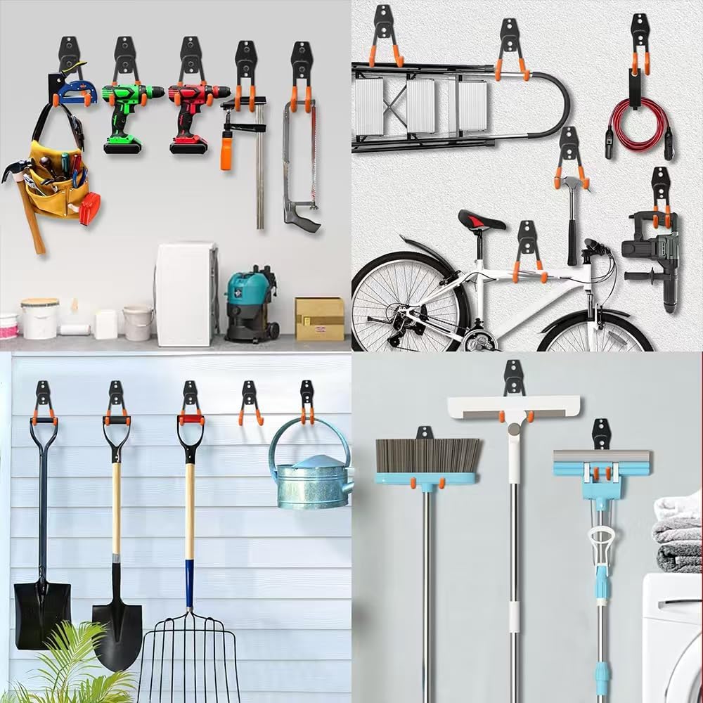 Garage Hooks Pack of 12, Garage Storage System Hooks for Hanging Ladders, Bicycles, Power Tools and More Tools