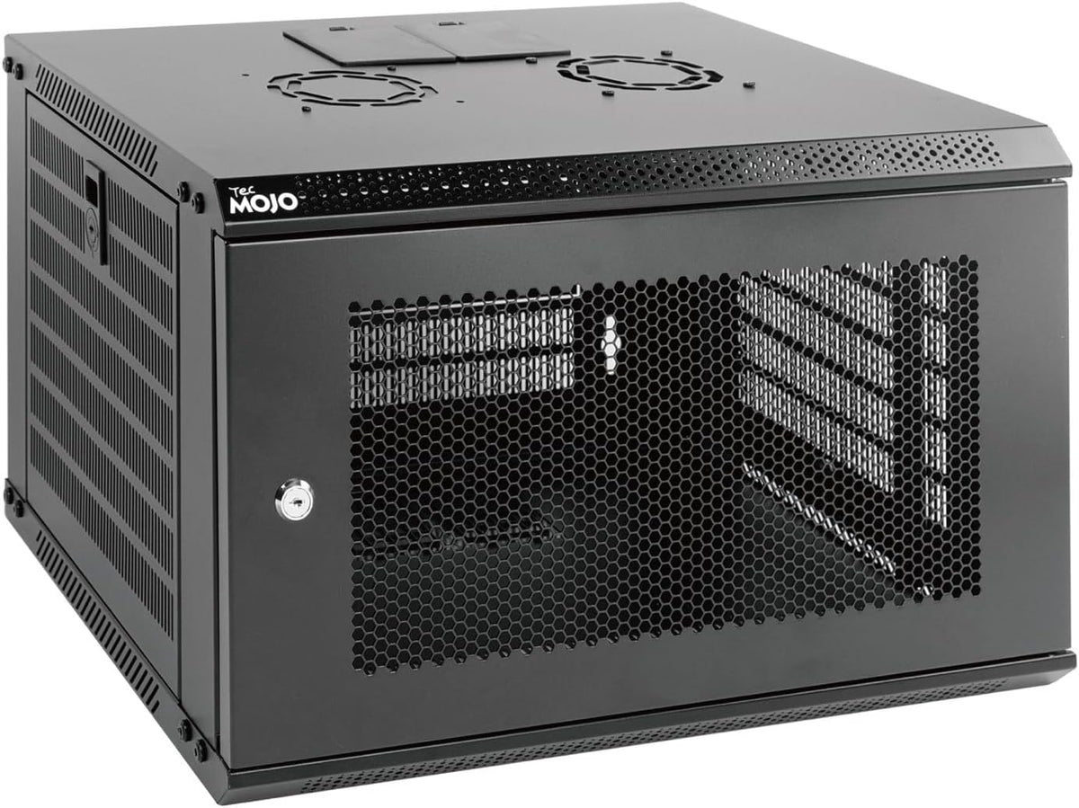 Tecmojo 6U Wall Mount Rack Network Cabinet for 19" IT Equipment,with Lockable Mesh Door and Side Panels,Cooling Fan,450mm Depth (Standard 6U/450mm Deep), Mesh/Black