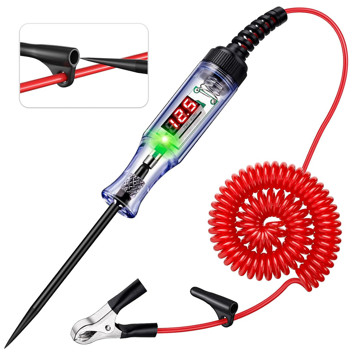 Automotive Test Light with 5-120V LED Digital Voltage Display, Circuit Tester Automotive with Voltmeter & Dual Color Polarity Indicator, Electrical Test Pen with Long Probe for Car RV Fuse Checker