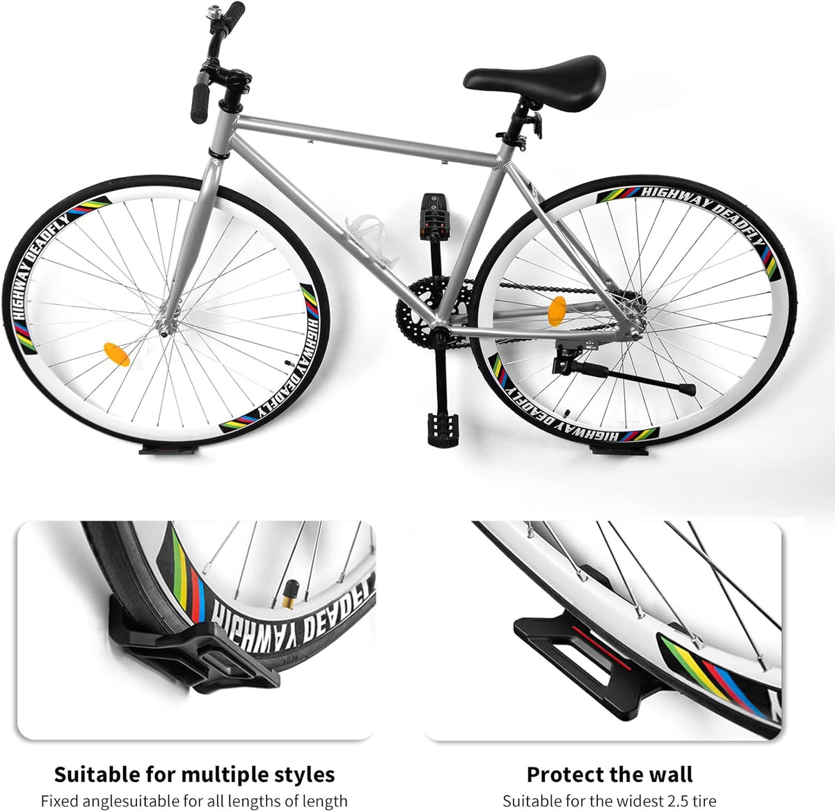Bike Wall Mount, Horizontal Indoor Storage Bike Hook Rack for Garage or Home, Heavy Duty Bicycle Hold hooks for Road, Mountain or Hybrid Bikes.