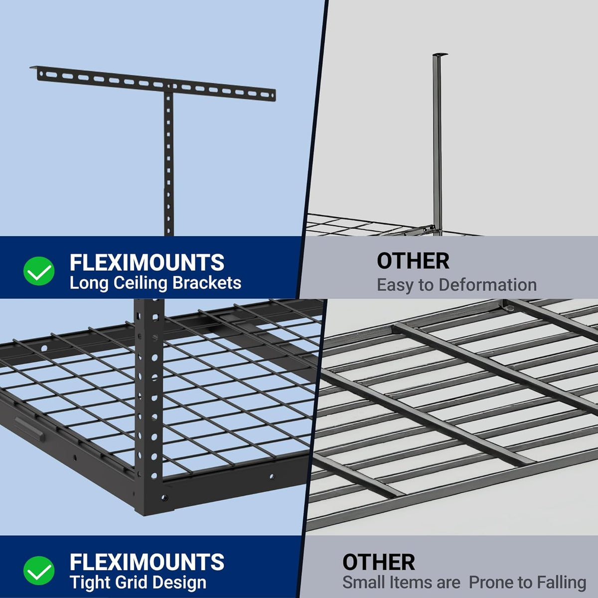 FLEXIMOUNTS 2x3 Overhead Garage Storage Rack, Adjustable Organization System, Heavy-Duty Metal Ceiling Racks, 155lbs Weight Capacity, Black