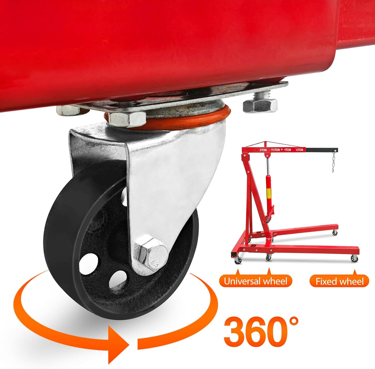 2 Ton Folding Hydraulic Engine Hoist with Leveler, 4000 LBS Heavy Duty Steel Shop Crane Lift with Adjustable Boom and 6 Caster Wheels, Portable Cherry Picker Motor Hoist for Garage, Workshop