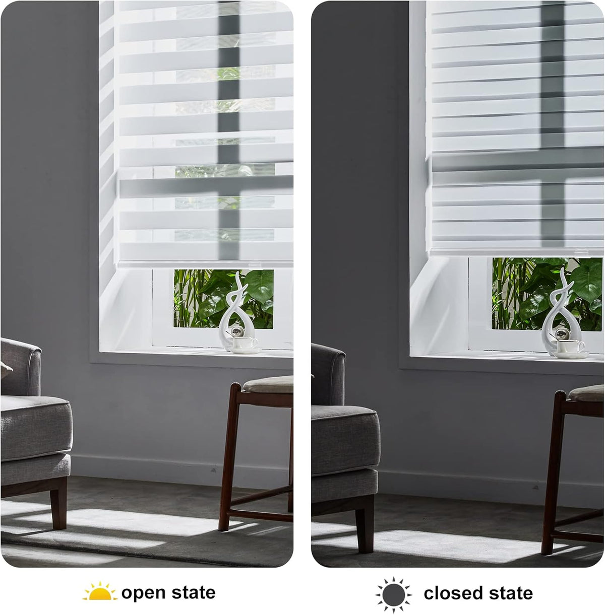Persilux Cordless Zebra Blinds for Windows Free-Stop Roller Windows Shades (46" W X 72" H, White) Dual Layer Light Control for Day and Night, Light Filtering Sheer Shades for Home, Easy to Install