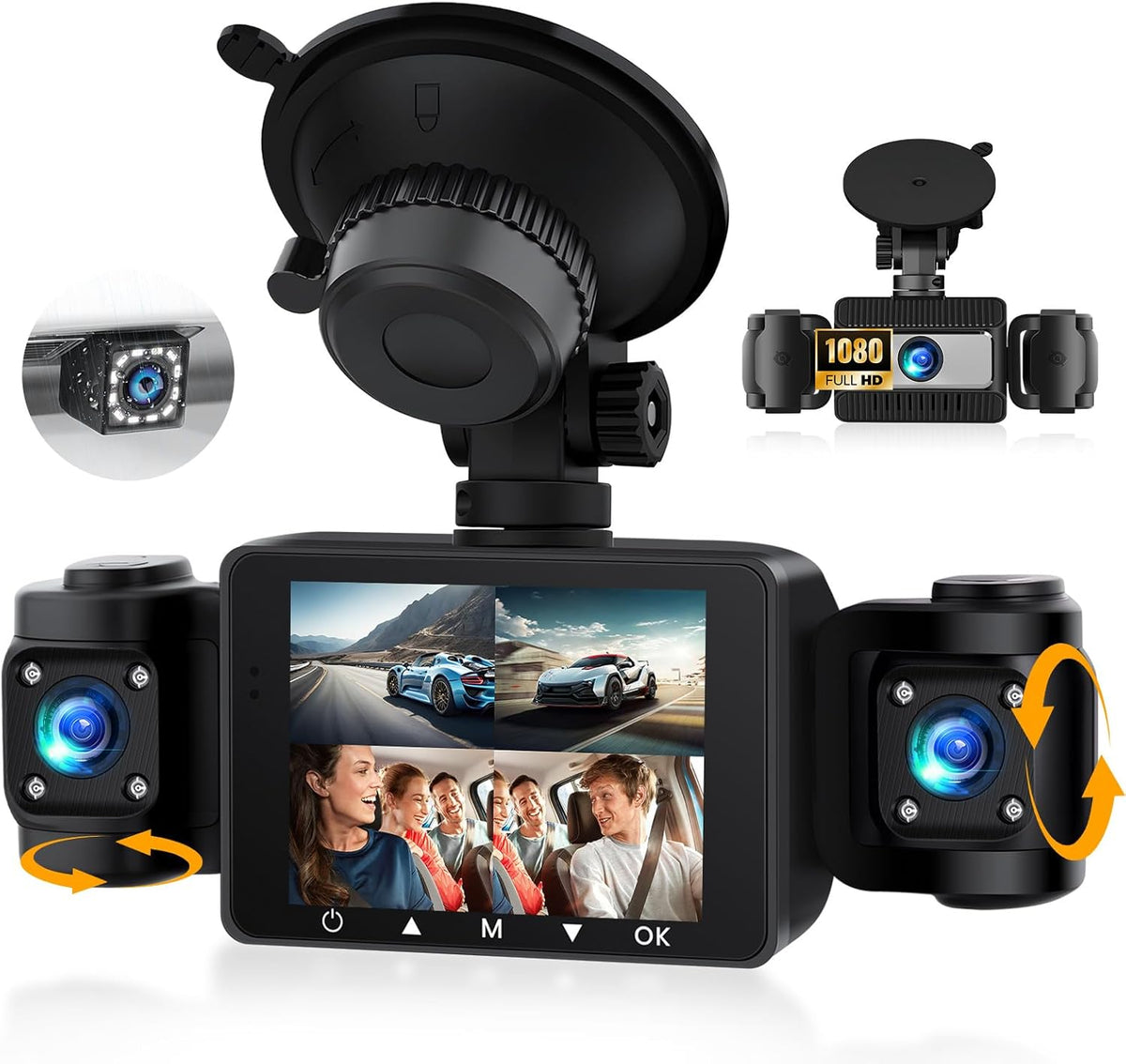4 Channel Dash Cam Front and Rear Inside Left Right,2.4 Inch 1080P Dash Camera for Cars Car Camera with IR Night Vision,Loop Recording,G-Sensor,Parking Assistance,24H Parking Monitor