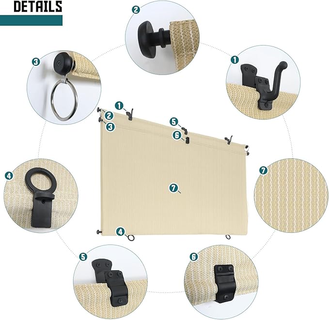 Bynbbur 7'W x 5'H Outdoor Patio Shades Foldable Roller Blinds, 220 GSM Sun Shade Roll Up Porch Screens Exterior Shade Cloth for Deck Pergola Backyard, Beige