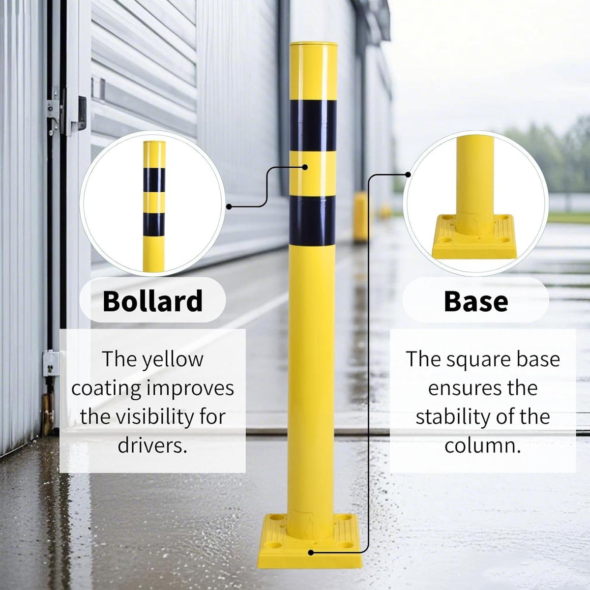 4 Pack 4" Diameter SpringBack Safety Bollard Post with 4 Anchor Bolts for Parking Garage, Warehouse, Driveway & Outdoor Use (42"H 4Pack)