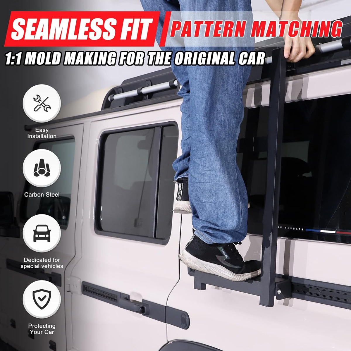 Car Roof Rack Ladder Side Access Ladder Compatible with INEOS Grenadier 2020-2024 Aluminum Alloy Side Window Roof Step Ladder Kit Left Right Universal