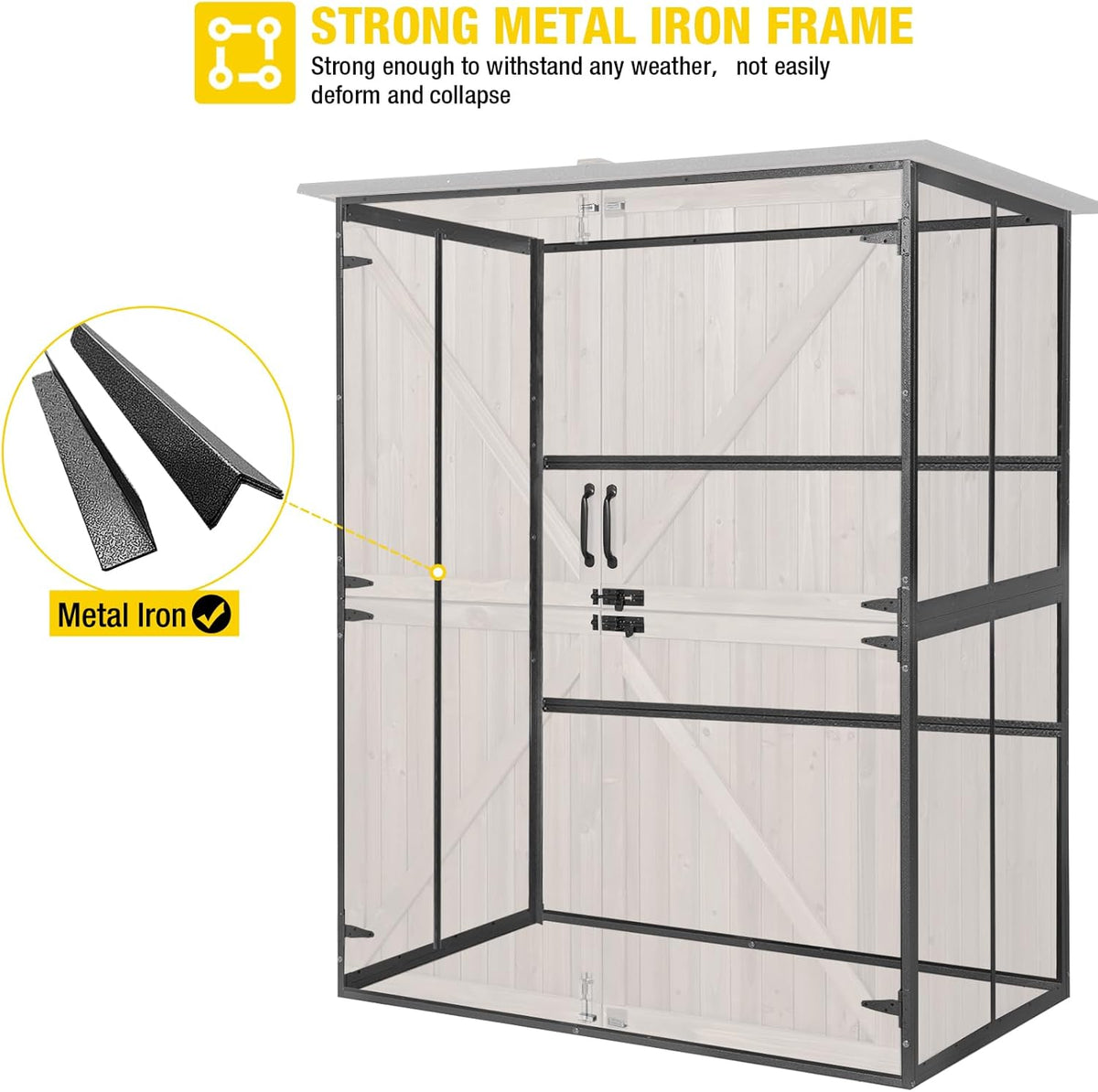 Aivituvin Storage Shed Outdoor Storage Cabinet Upgraded with All Arounded Metal Frame, Wooden Floor and Adjustable Shevels 55" L x 29" W x 67" H, Dark Brown