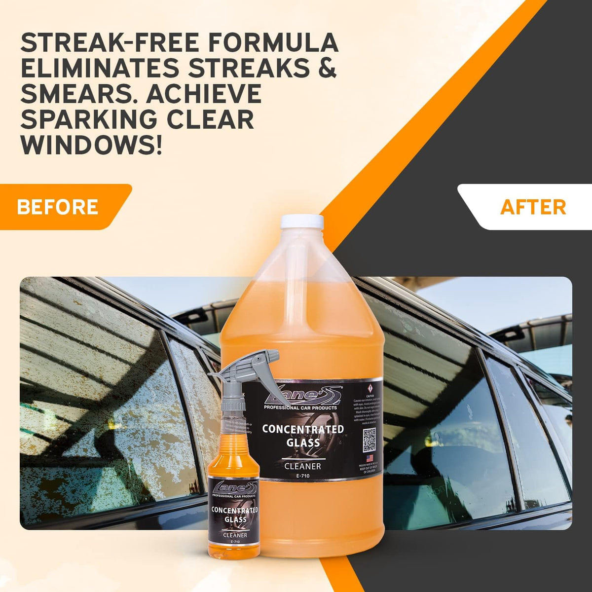 LANE'S Concentrated Auto Glass Cleaner- Window Cleaner, Windshield Cleaner- Removes Smoke Film, Fingerprints, and Smudges, Safe for All Glasses- 16 oz