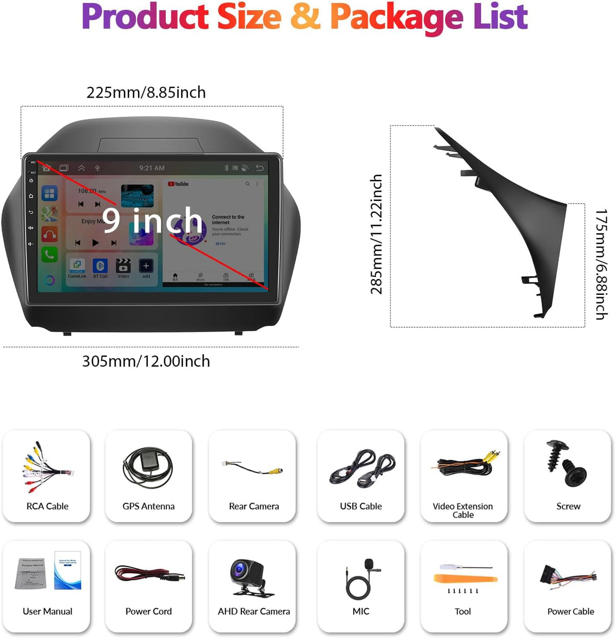 SIXTOP [8-Core 2+64G] Android Car Stereo for Hyundai Tucson IX35 2010-2015 with Carplay Android Auto 59 Theme 10.1 inch Touch Screen Bluetooth 5.0 FM/RDS Network Radio DSP 32EQ AI Voice GPS