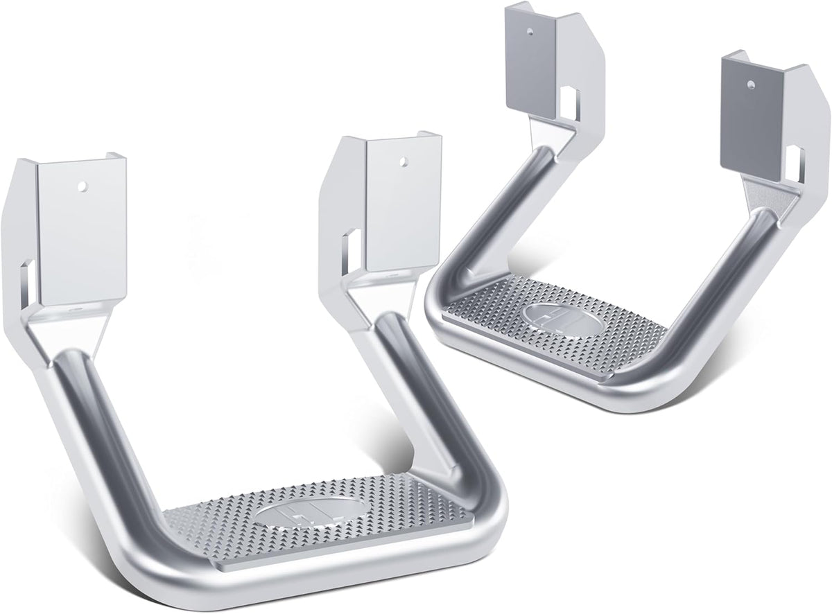 Kojem 2Pcs Silvery Aluminum Universal Side Step Compatible with Chevy Chevrolet GMC Ford Isuzu Mitsubishi Dodge Jeep Nissan Toyota Mazda Side Hoop Step Polishing