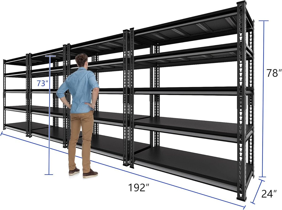 48" W Heavy Duty Garage Shelving, 5-Tier Metal Industrial Shelves, 3000LBS Loads, 4 Pack