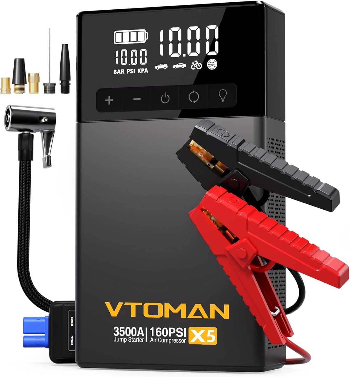 VTOMAN X5 Jump Starter with Air Compressor, 3500A Portable Car Battery Booster (Up to 9L Gas/8L Diesel Engines) with 160PSI Digital Tire Inflator, 12V Lithium Battery Jump box with Type-C Quick Charge