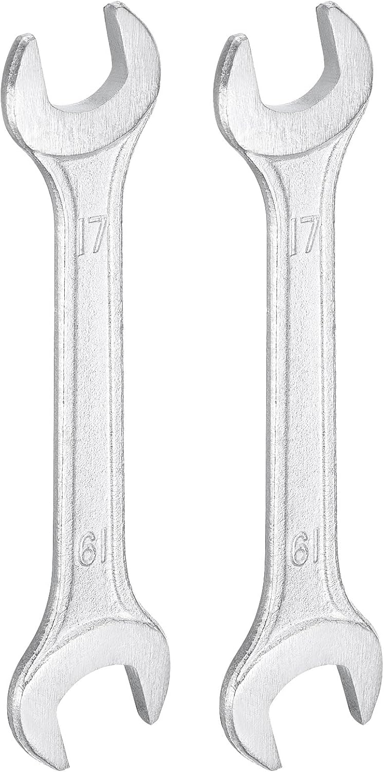 HARFINGTON 2pcs Double Open End Wrench 17mm x 19mm Metric 15 Degree Offset Angle Small Flat Head Wrench Galvanizing Open Ended Spanner for Automotive Repair Furniture Assembly