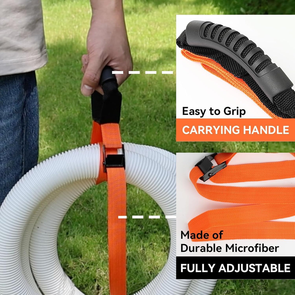 Heavy Duty Storage Straps with Handle and Easy Adjustable Steel Black Lock Slider Buckles,Extension Cord Strap for Cords Pool Hoses Ropes and Garden Hose (2 Pack)