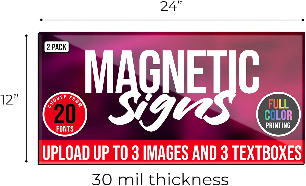 2 Pack, Personalized Magnetic Signs for Vehicles, Custom Car Magnets for Businesses, Customized Full Color Magnetic Truck Signs, 12x24 Car Magnet Signs (Design G)