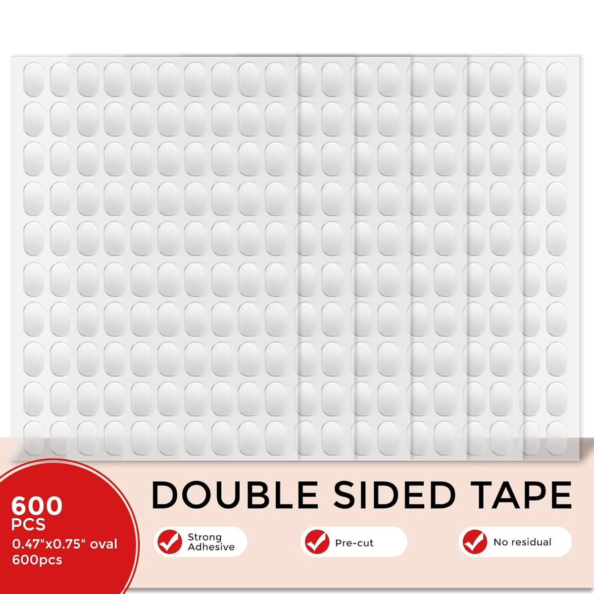 600pcs Double Sided Tape Wall Nano Sticky Dots Mounting Putty Two Sided Adhesive Strips Museum Putty Sticky Tack No Traces - Crafts Poster Decoration Picture Hanging Crafting Party 0.47"*0.75" Oval