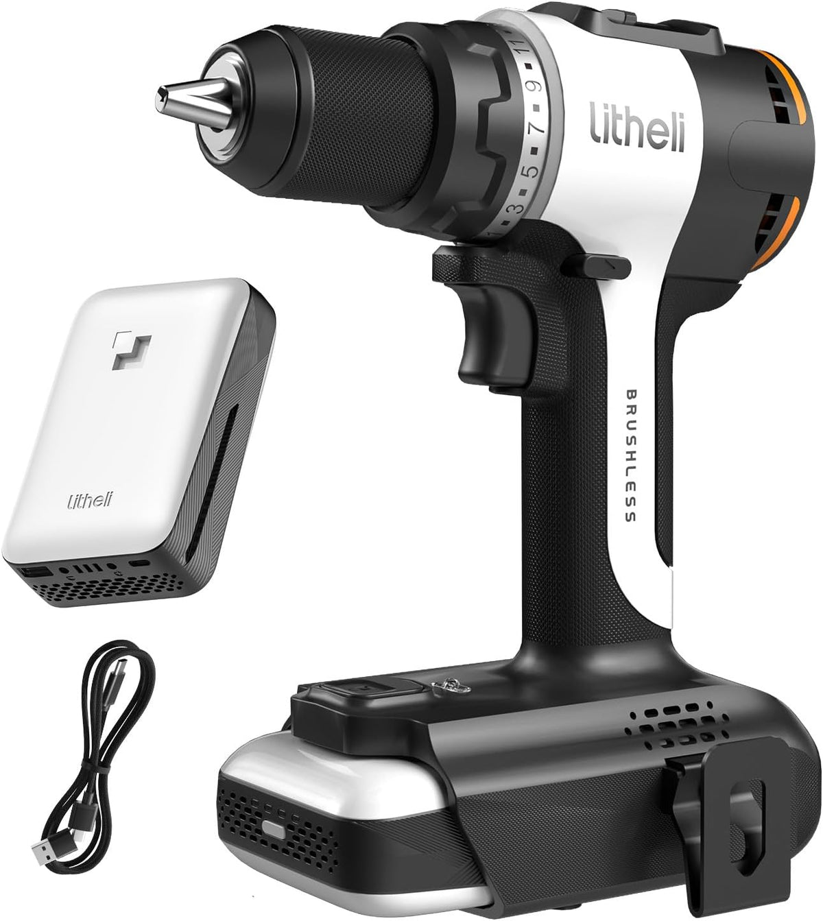 Litheli 20V Cordless Drill Driver, Brushless Power Drill with 2 Variable Speed, 1/2 Inch Keyless Chuck, Electric Drill, 17+1 Clutch Settings with Maximum Torque of 530 In-lbs (Charger not Included)