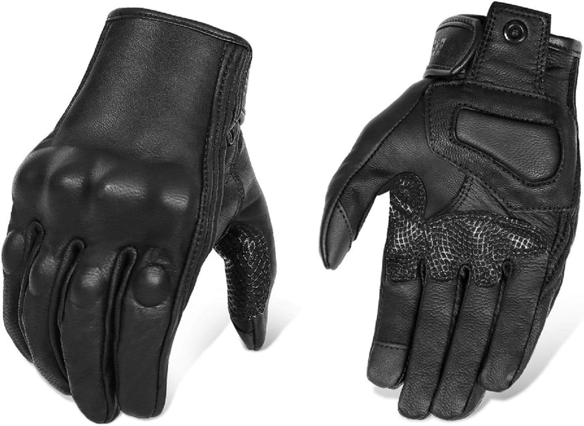 Superbike Updated Black Leather Motorcycle Gloves Hard Knuckle Armored Touchscreen Motorcycle Riding Gloves (Updated,Non-Perforated, M)
