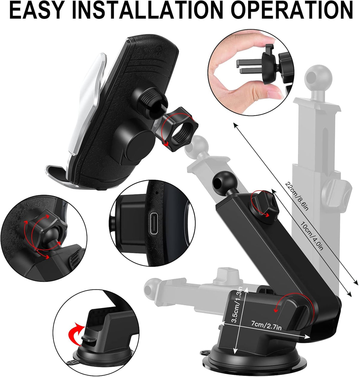 Car Phone Mount,Auto-Clamping Smart Sensor 10W Qi Fast Charging Car Front Windshield Dashboard Air Vent Phone Holder Compatible with iPhone12/12 pro max/Samsung S20/note 20 All 4.7-6.7 Inch Smartphone