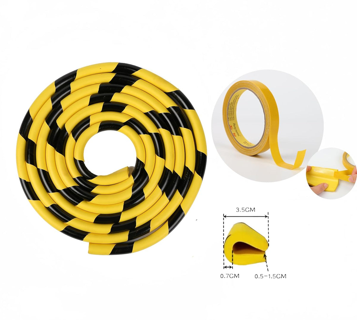 Heavy-Duty Wall & Corner Guards – 5M Self-Adhesive NBR Rubber Protection with Yellow/Black Stripes for Parking Columns & Garage Safety