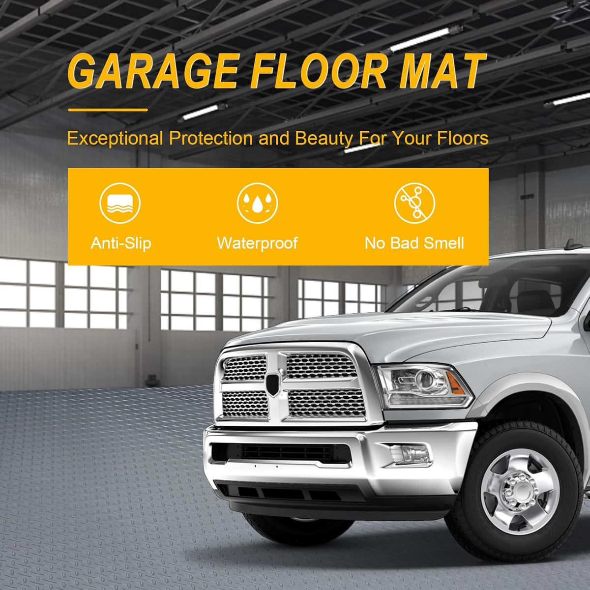 7.5x25 FT Garage Floor Mat, 2.8mm Thickened Flooring Roll for Under Car with 20Pcs Tapes, 188SQFT Diamond Plate Non-Slip Floor Protector Mat for Garage, Warehouse, Gyms, Trailer(Grey)