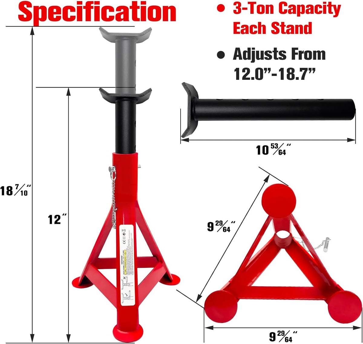 Jack Stands 3 Ton (6,600 LBs), 12"-18.7" Adjustable Height with Mobility Safety Pin,Heavy Duty Jack Stands for Cars,Home,Garage,Workshops,Lifting SUV, Pickup Truck,Car Jack Stand,1 Pair