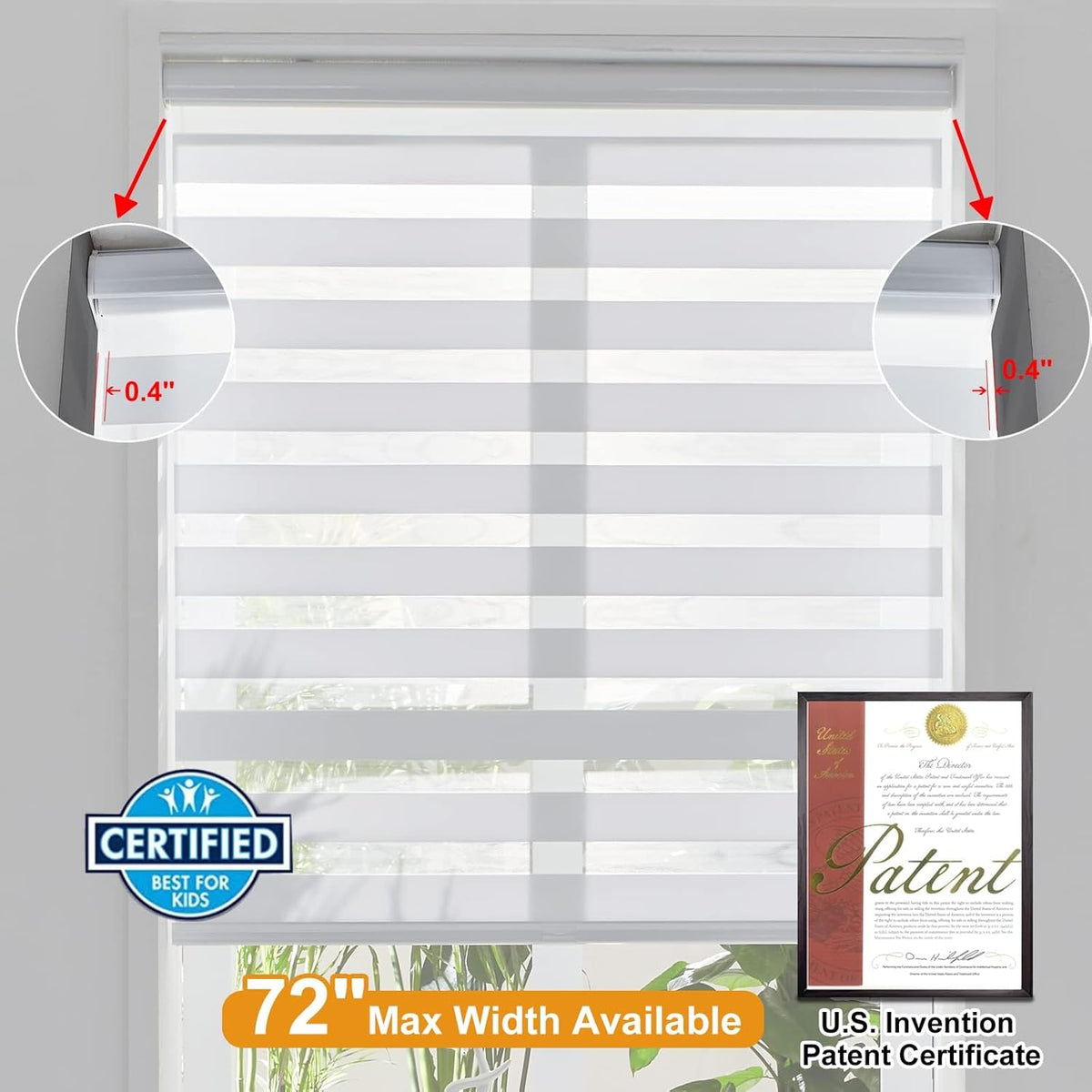 Persilux Zebra Blinds Cordless, Zebra Roller Shades for Windows (48" W x 72" H, White) Light Filtering Day and Night Window Drapes Sheer Shades for Home, Bedroom and Sliding Door Easy to Install
