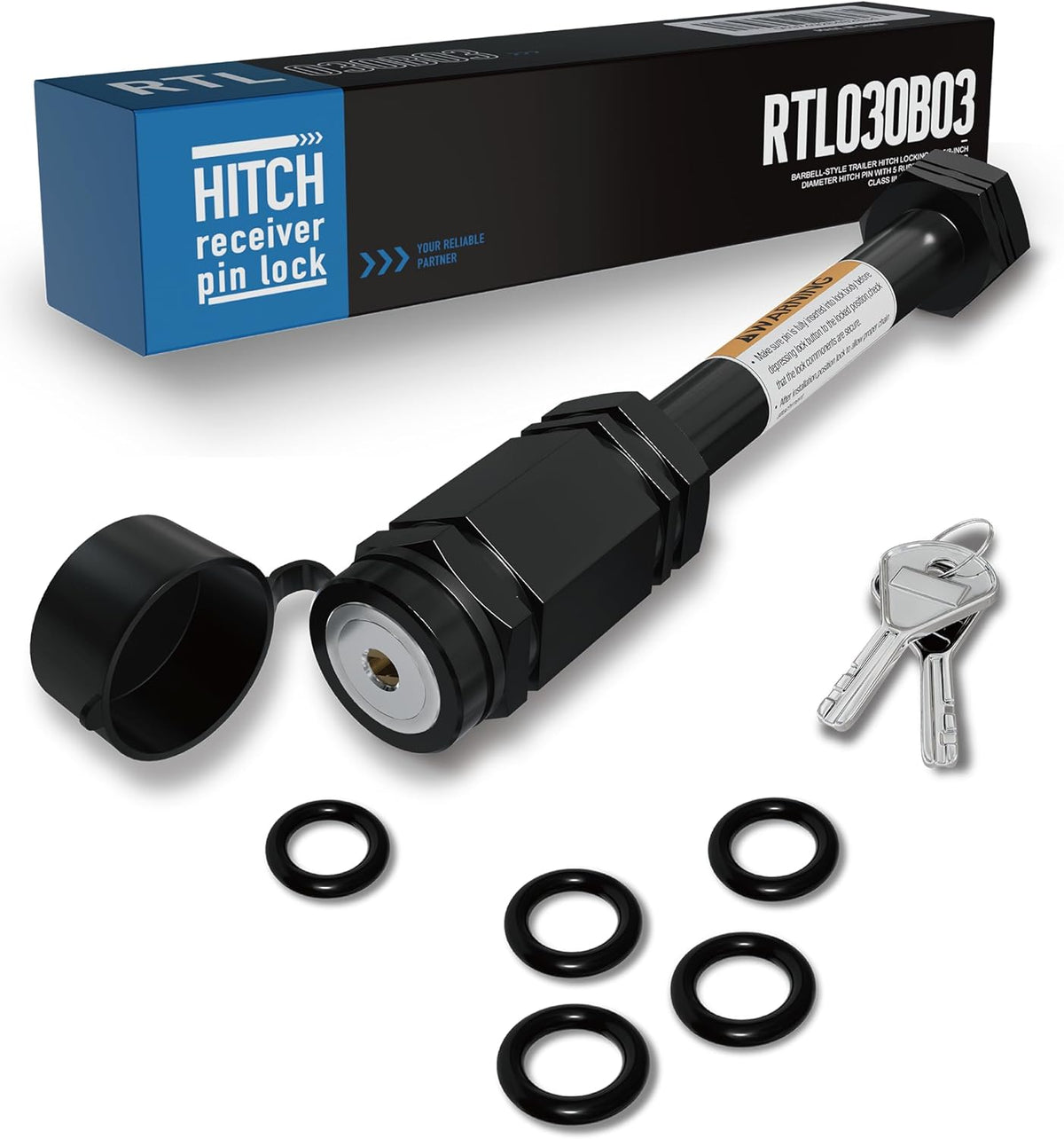RETRUE Heavy-Duty Trailer Hitch Locks - 5/8" Pin for 2" and 2-1/2" Class III-IV Receivers, Includes 5 O-Rings and Weatherproof Caps, Ideal Trailer Accessories