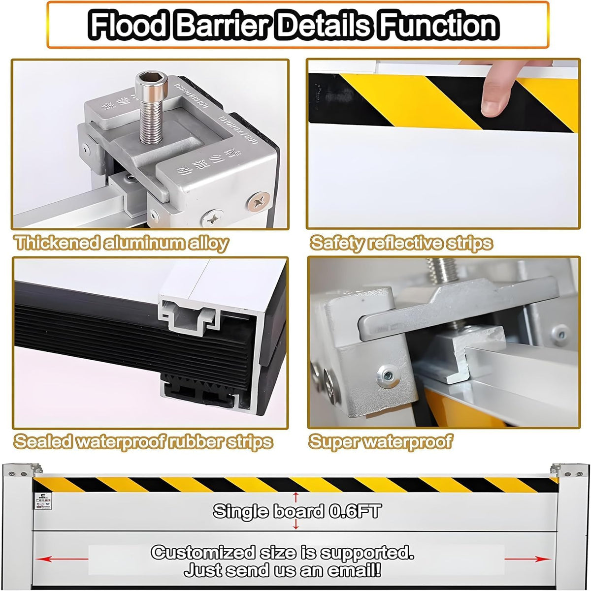 Flood Barriers for Home Exterior - Aluminum Alloy Outdoor Easy Flood Barrier Garage Doors Water Barriers for Flooding,H39.4 Inch/L9.5FT