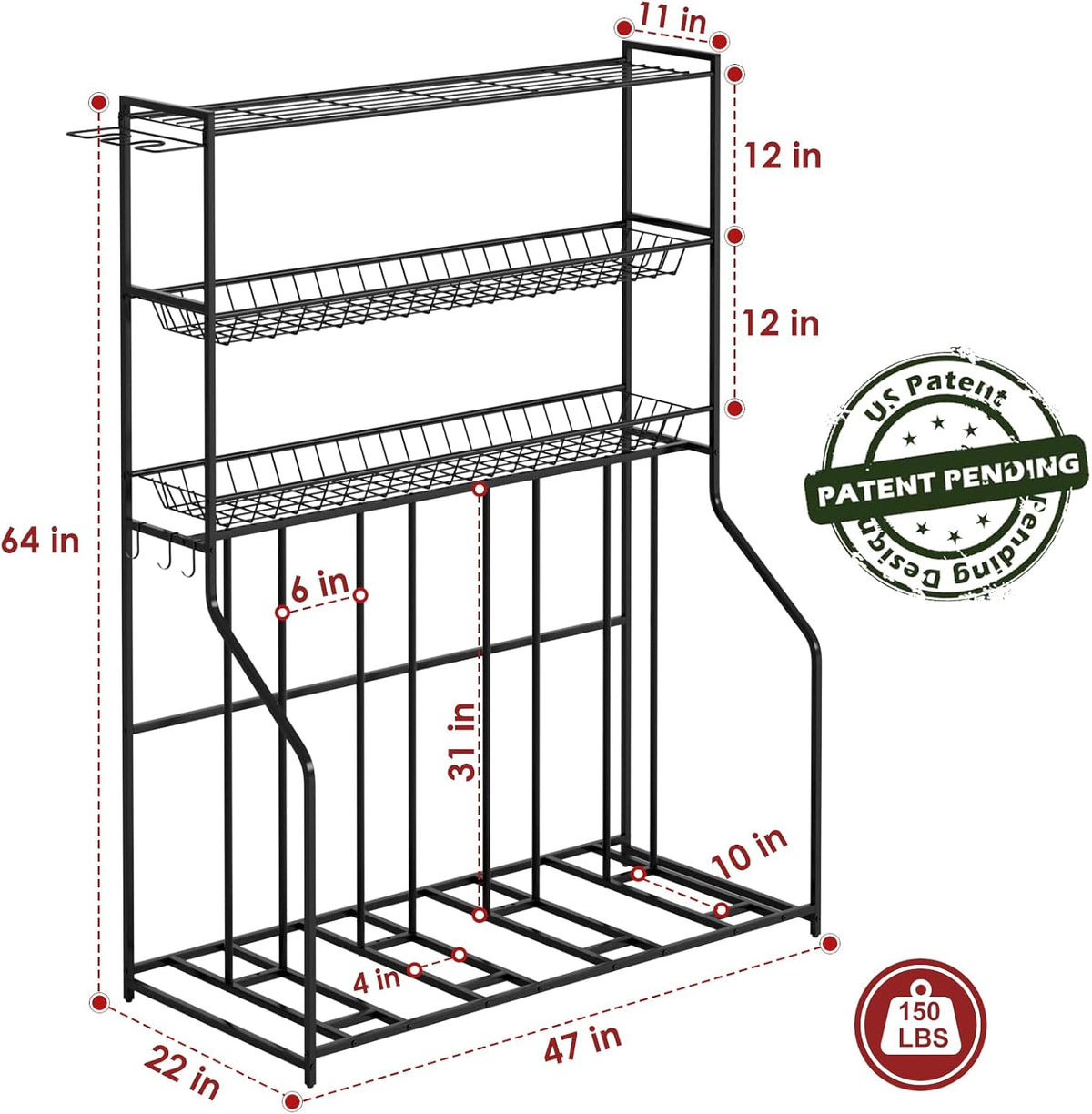 4 Bike Stand, Bike Rack Garage with 3-Tier Storage Rack, Bicycle Stand for Garage Organizer, Indoor Sporting Gear Storage Station for Mountain/Road/Hybrid & Fat Tire Bike, Patent Pending