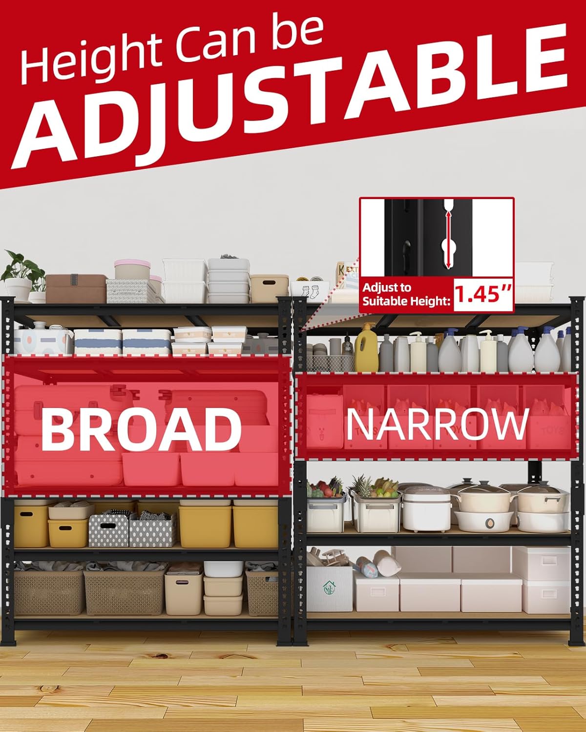 PrimeZone Heavy Duty Garage Storage Shelves - 48" W X 24" D X 72" H Adjustable Metal Shelving Unit, 5 Tier Industrial Shelves for Storage Standing Utility Rack for Warehouse, Basement, Black, 8 Pack