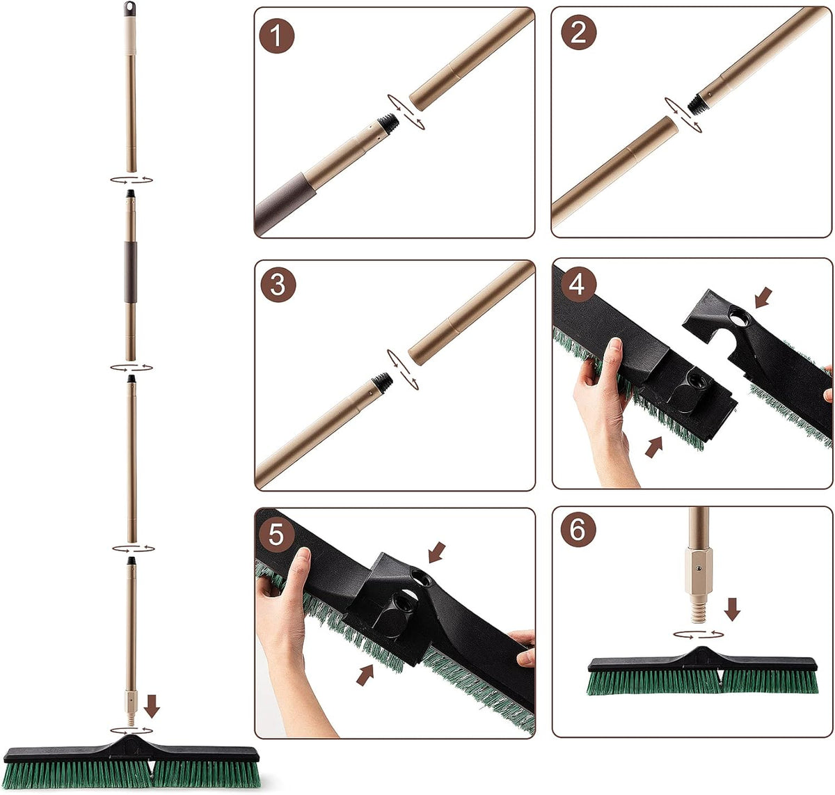 Eyliden Heavy Duty Push Broom 24" - Garage Sweeper Shop Brooms with 66" Long Handle, Outdoor Stiff Bristles Concrete Push Broom for Sidewalk Driveway Yard Patio Deck Warehouse Sweeping, Sweep Snow