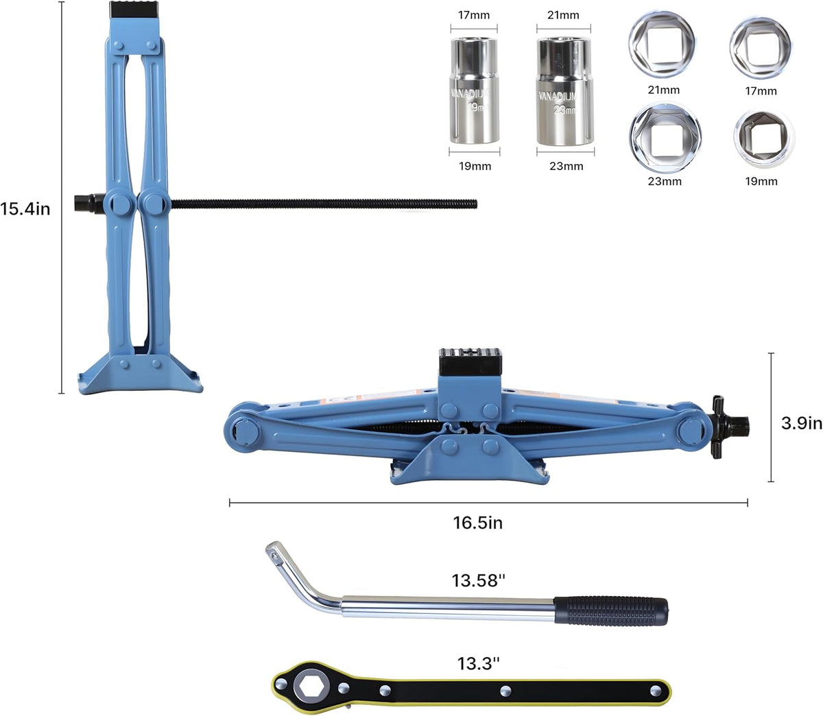 Car Jack Kit, 2.5 Ton (5511lbs), 16.5'' Portable Non-Slip Scissor Lift Jacks, Car Jack 8 Piece Set with Ratchet and Tire Replacement Kit for Sedan, MPV, SUV