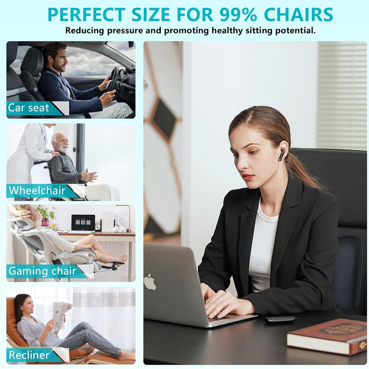 FLORICH Car Seat Cushion and Back Support for Office Chair Memory Foam Chair Cushions Pressure Relief Seat Pads with Gel Massage Point Lumbar Support(Black)