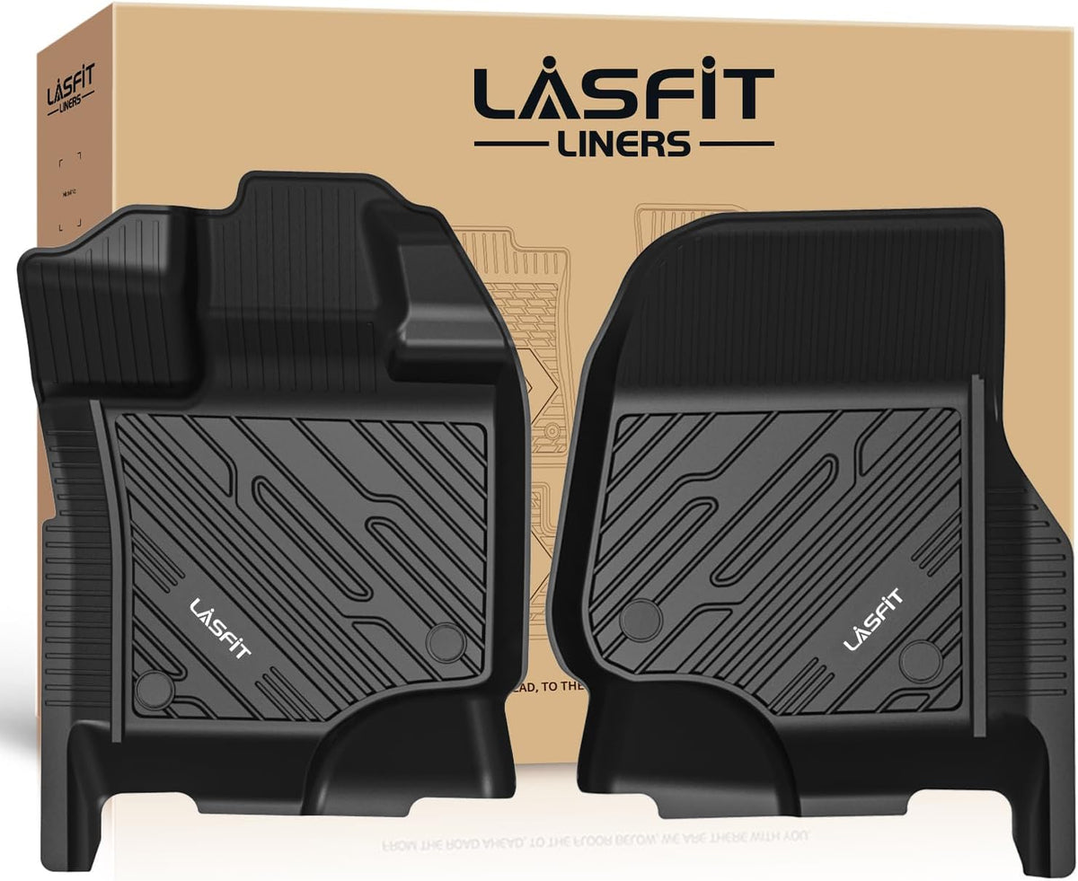 LASFIT Front Floor Mats for Ford F-150 2015-2025 | F150 Lightning 2022-2025 SuperCrew & Super Cab Carpet Floor All Weather Car Liners TPE Truck Mats-First Row Only, 2pcs Black