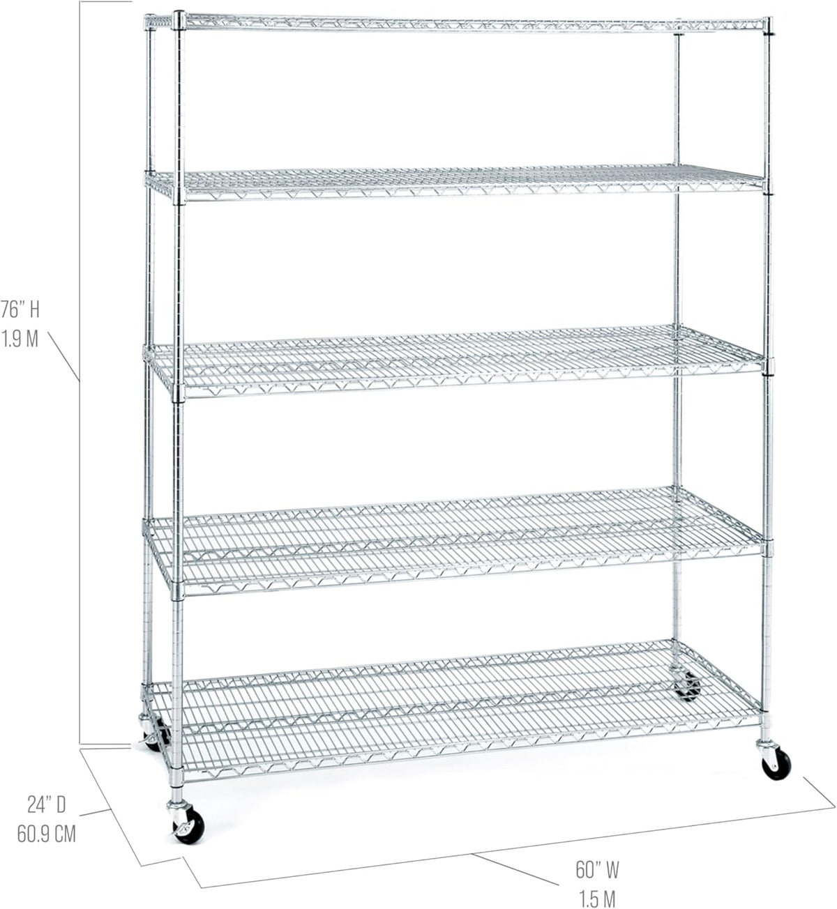 Seville Classics UltraDurable Heavy Duty NSF Solid Steel Wire Rack Storage Unit Wheels, 5-Tier Shelving, 60" W x 24" D