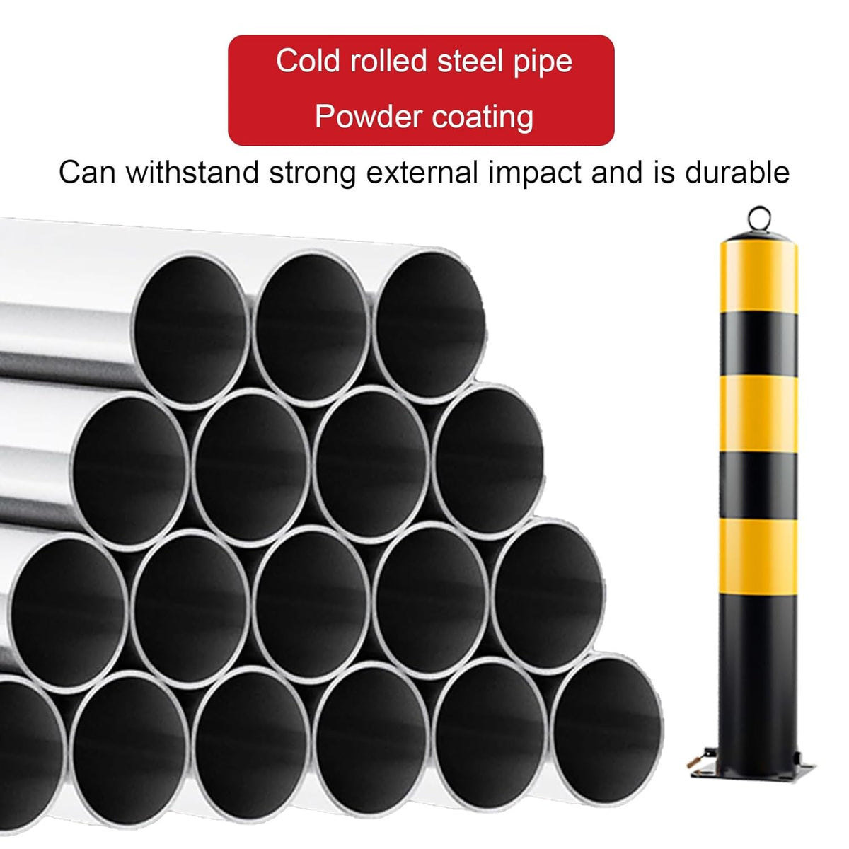 Steel Safety Bollard Post, with Lock Bollard Post Removable Security Posts, Parking Bollards, Parking Barriers Concrete, Powder Coat, for Parking Lot, Driveway and Sidewalk(Black (3pcs),50cm/19.7in)
