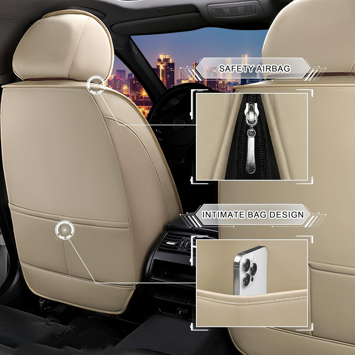 Car Seat Covers for Chrysler Pacifica 2004-2025, Stylish Sport Seat Cover, Premium Nappa Leather Car Seat Cover. Automobile Seat Covers Sets.(Luxury 2 Seats/Beige)
